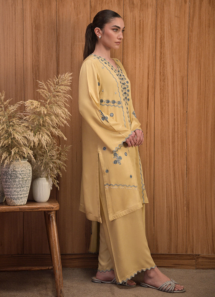 Twill Viscose Yellow Stitched Suit - Image