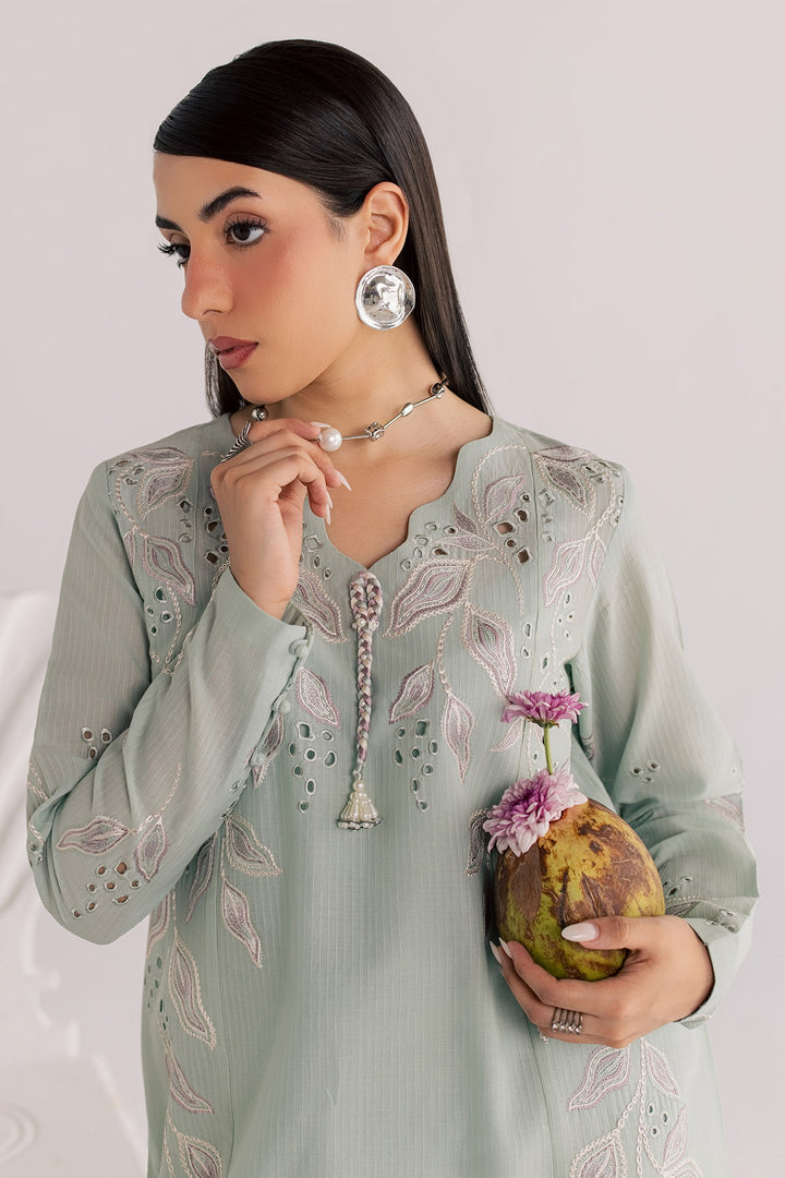 Embroidered Dorya Lawn Sage Green Stitched Suit - Nureh