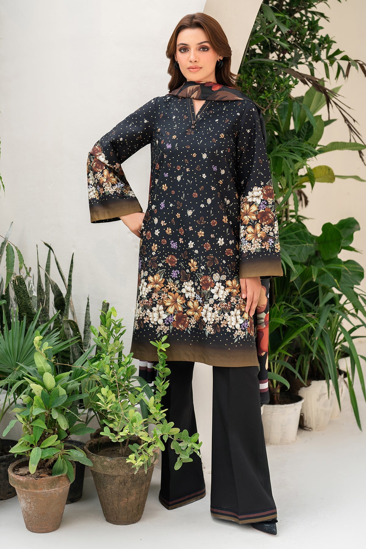 Digital Printed Premium Viscose Black Stitched Suit - Jazmin