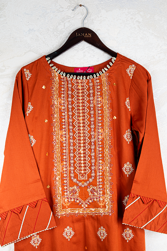 Embroidered Rust Stitched Suit - Bonanza