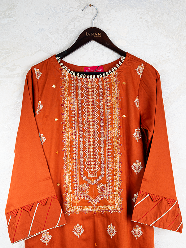 Embroidered Rust Stitched Suit - Bonanza