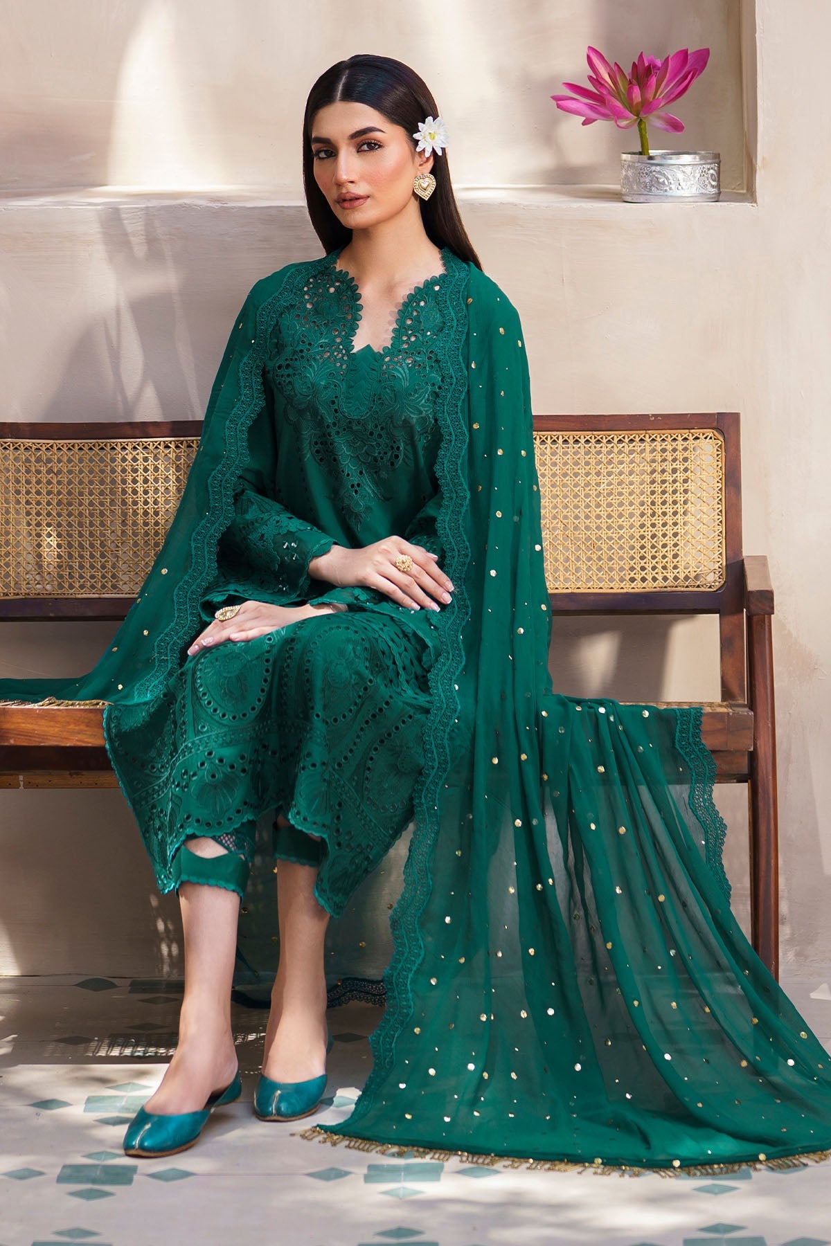 Lawn Green Stitched Suit - Nureh