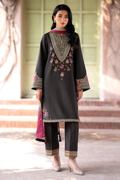 Embroidered Khaddar Dark Brown Stitched Suit - Jazmin