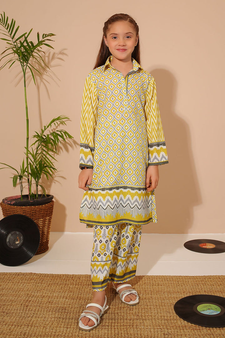 Swiss Lawn Digital Printed Mustard Stitched Suit - Ochre