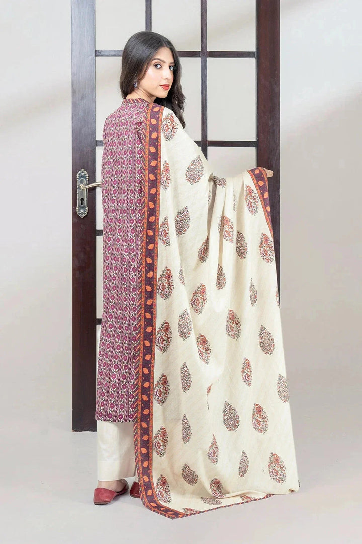 Printed Linen Purple Stitched Suit - Khas
