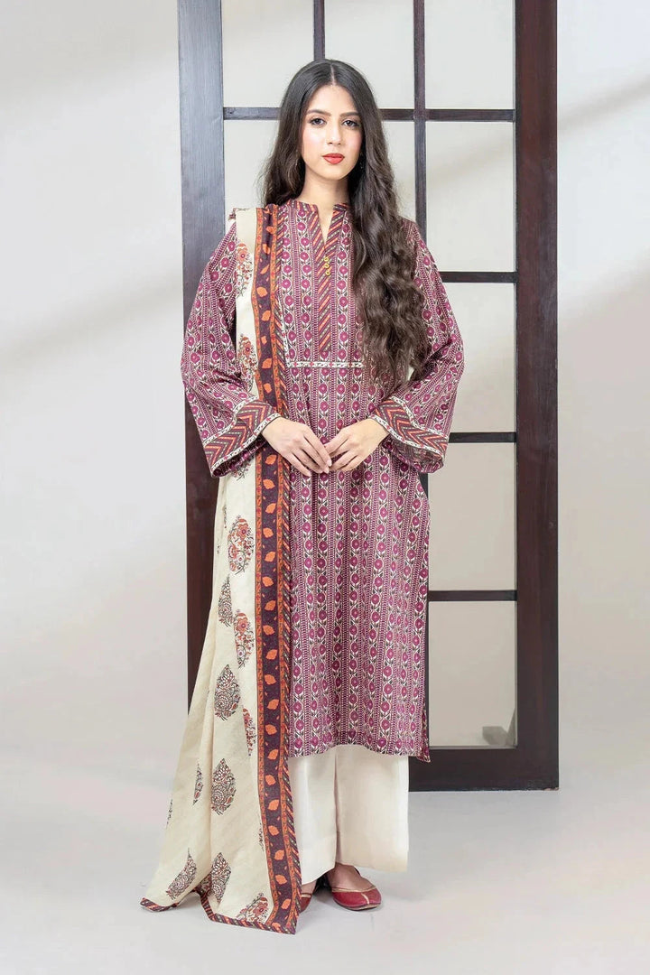 Printed Linen Purple Stitched Suit - Khas