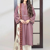 Printed Linen Purple Stitched Suit - Khas