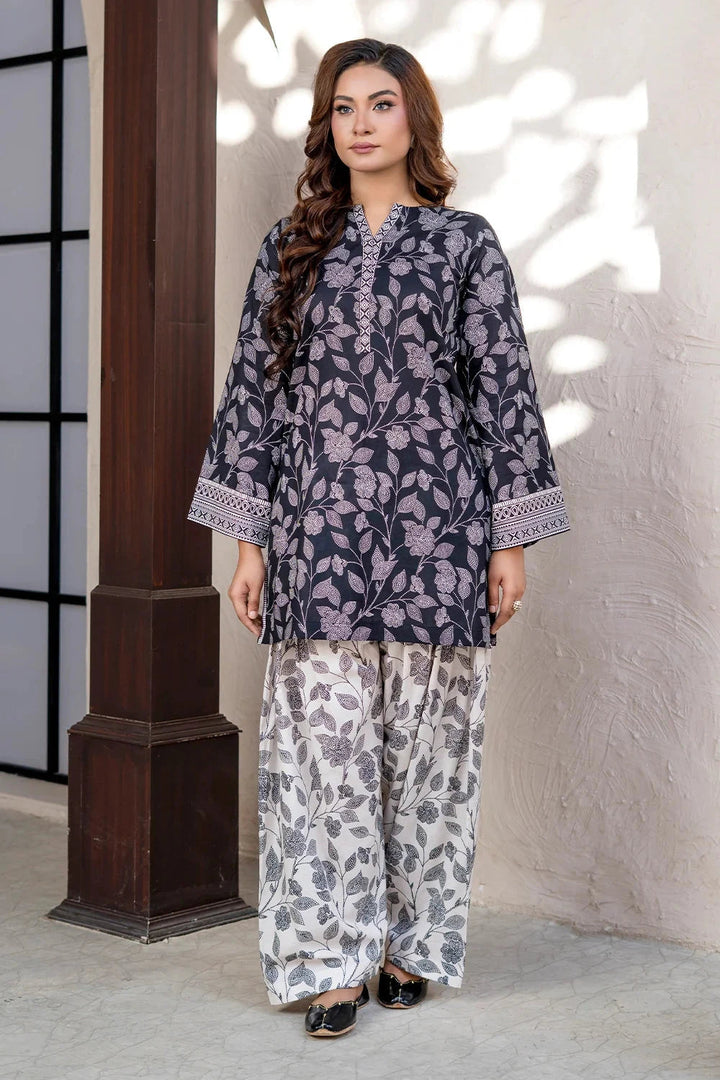 Printed Lawn Black & White Stitched Suit - Khas
