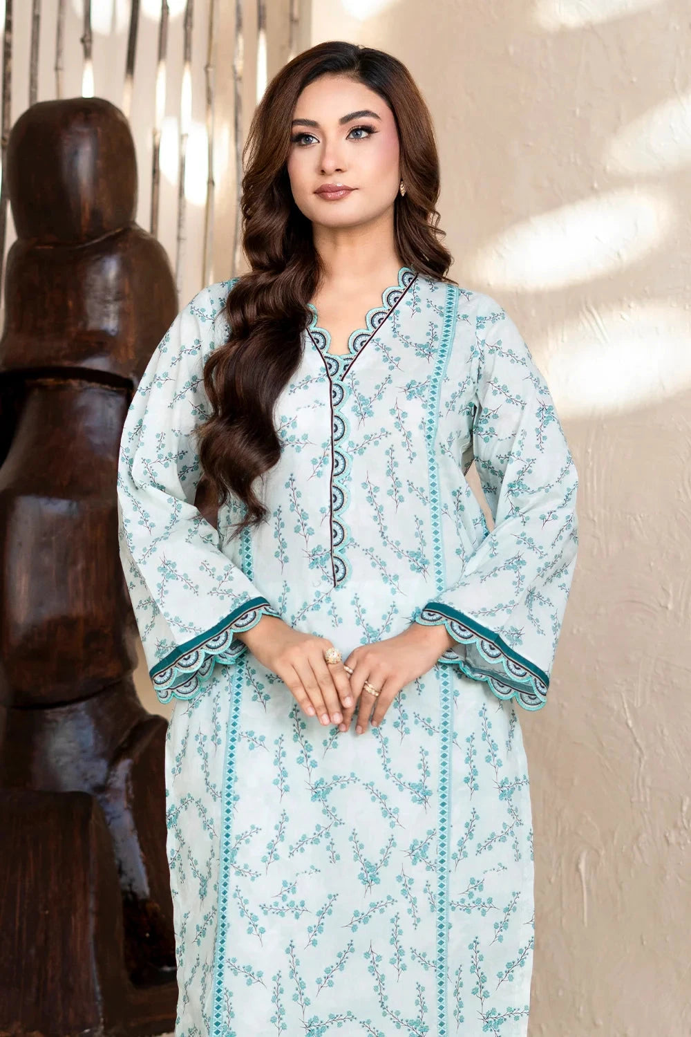 Printed Lawn Navy Blue Stitched Suit - Khas