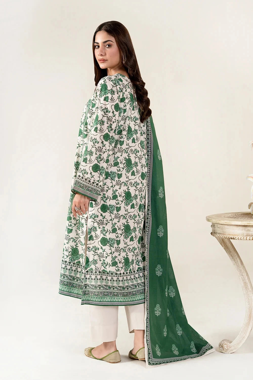 Printed Lawn Beige Stitched Suit - Khas