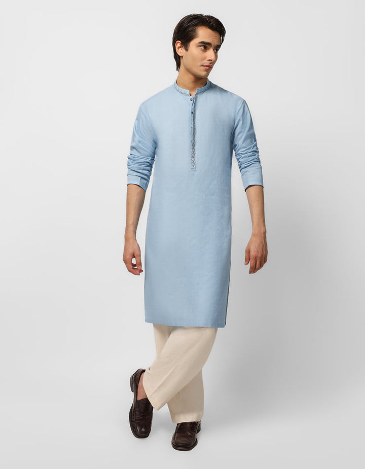 Cotton Sky Blue Kurta - J. Junaid Jamshed