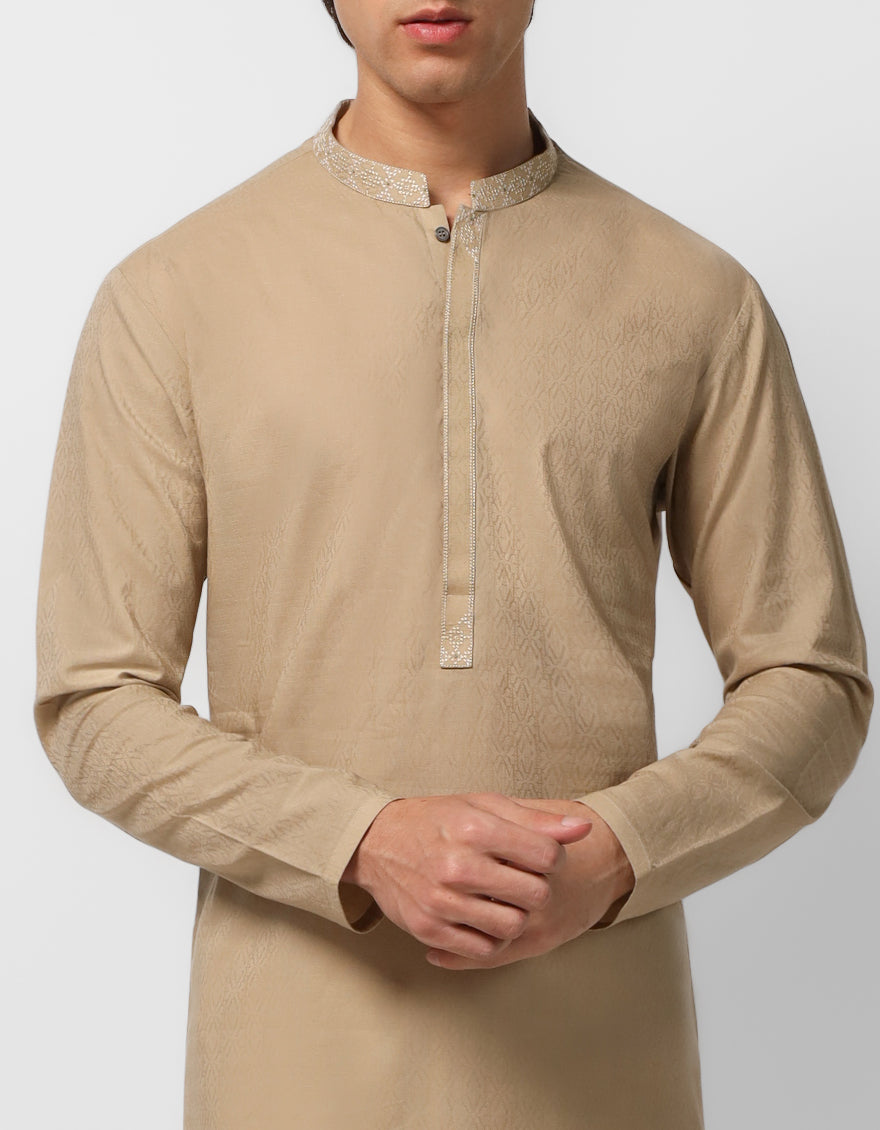 Cotton Beige Kurta - J. Junaid Jamshed