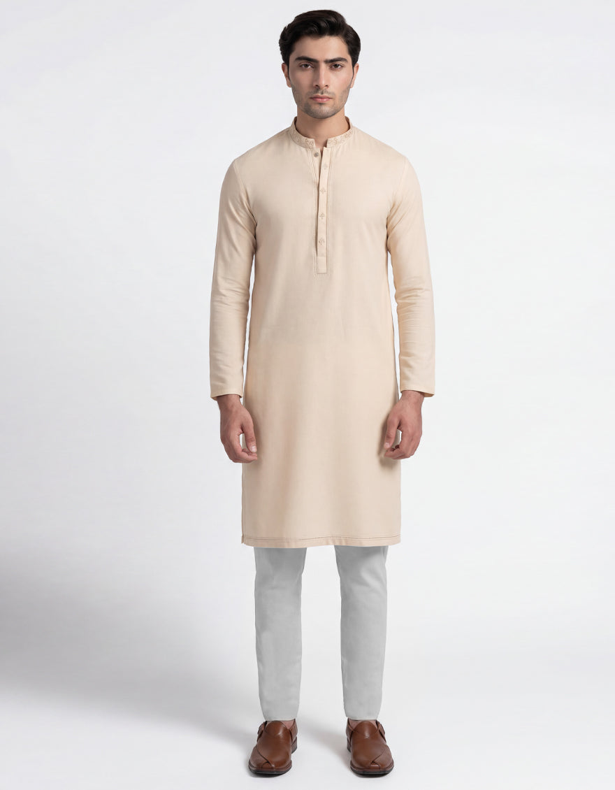 Blended Cream Kurta - J. Junaid Jamshed