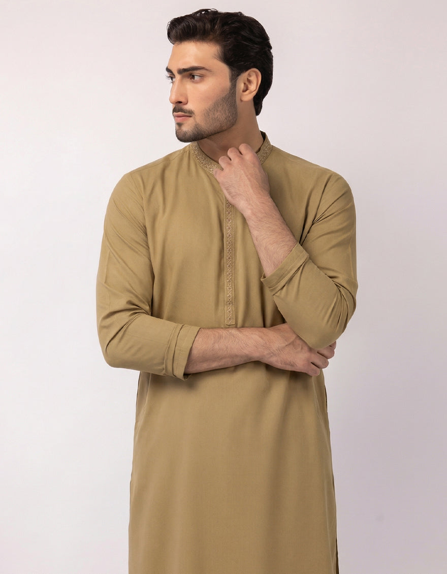 Blended Khaki Kurta - J. Junaid Jamshed