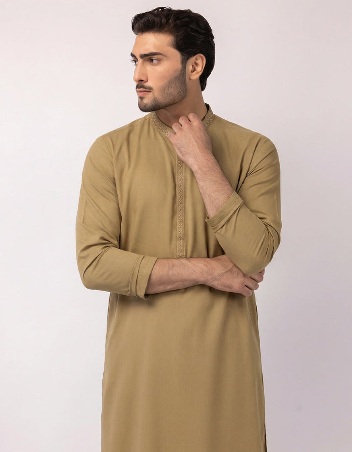 Blended Khaki Kurta - J. Junaid Jamshed