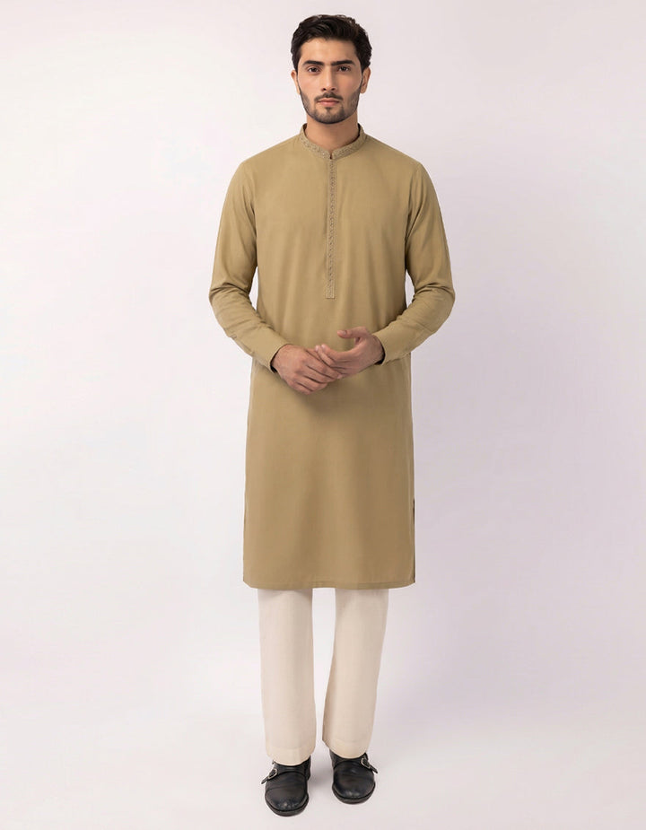 Blended Khaki Kurta - J. Junaid Jamshed