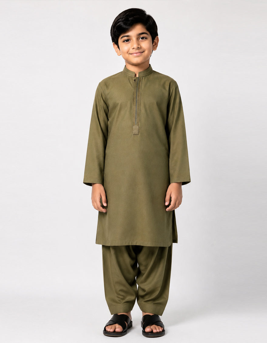 Blended Olive Shalwar Kameez - J. Junaid Jamshed