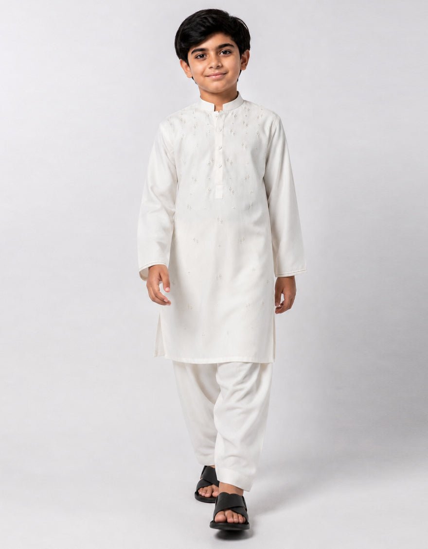 Blended White Shalwar Kameez - J. Junaid Jamshed