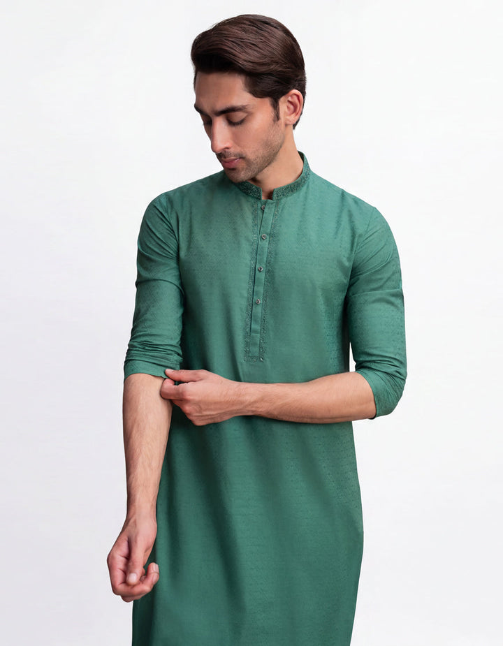 Cotton Green Kurta - J. Junaid Jamshed