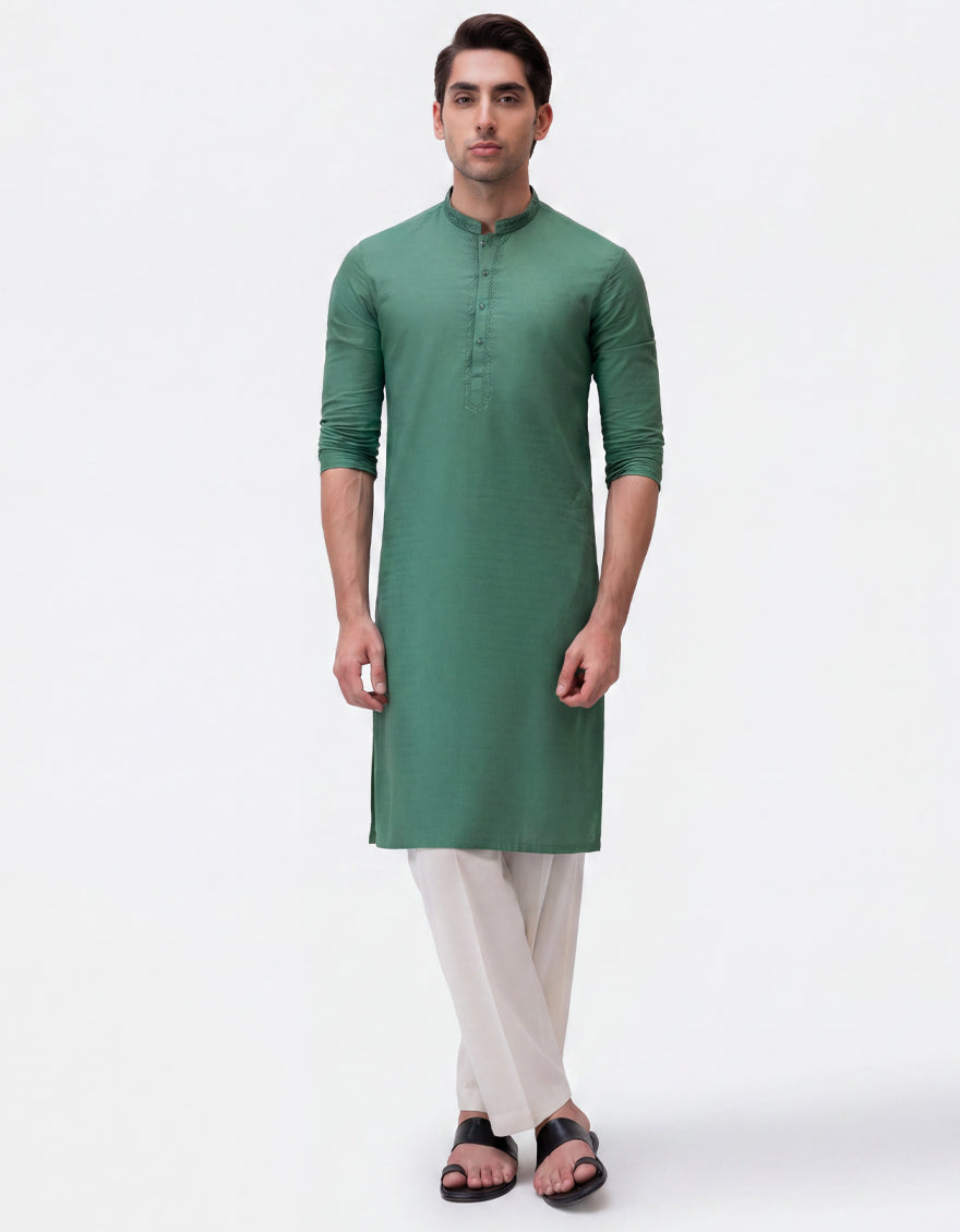 Cotton Green Kurta - J. Junaid Jamshed