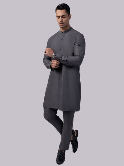 Blended Charcoal Grey Kurta Trouser - Almirah