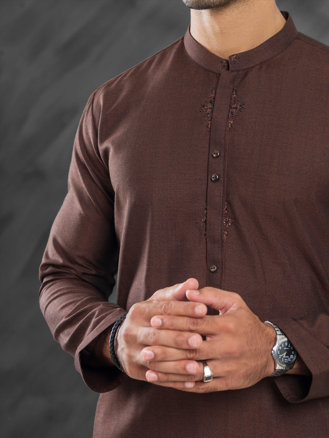 Blended Dark Brown Kurta Trouser- Almirah