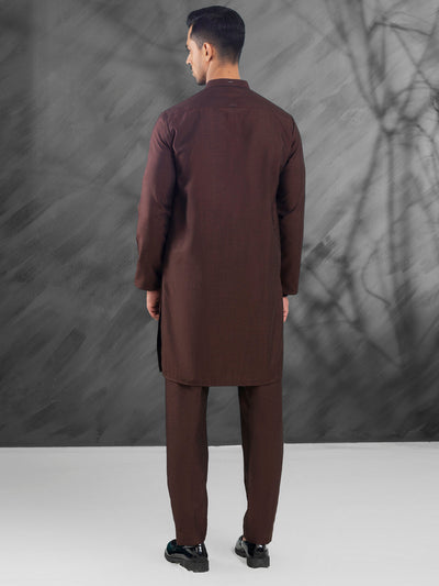 Blended Dark Brown Kurta Trouser- Almirah