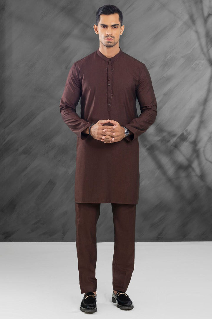 Blended Dark Brown Kurta Trouser- Almirah