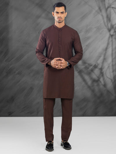 Blended Dark Brown Kurta Trouser- Almirah