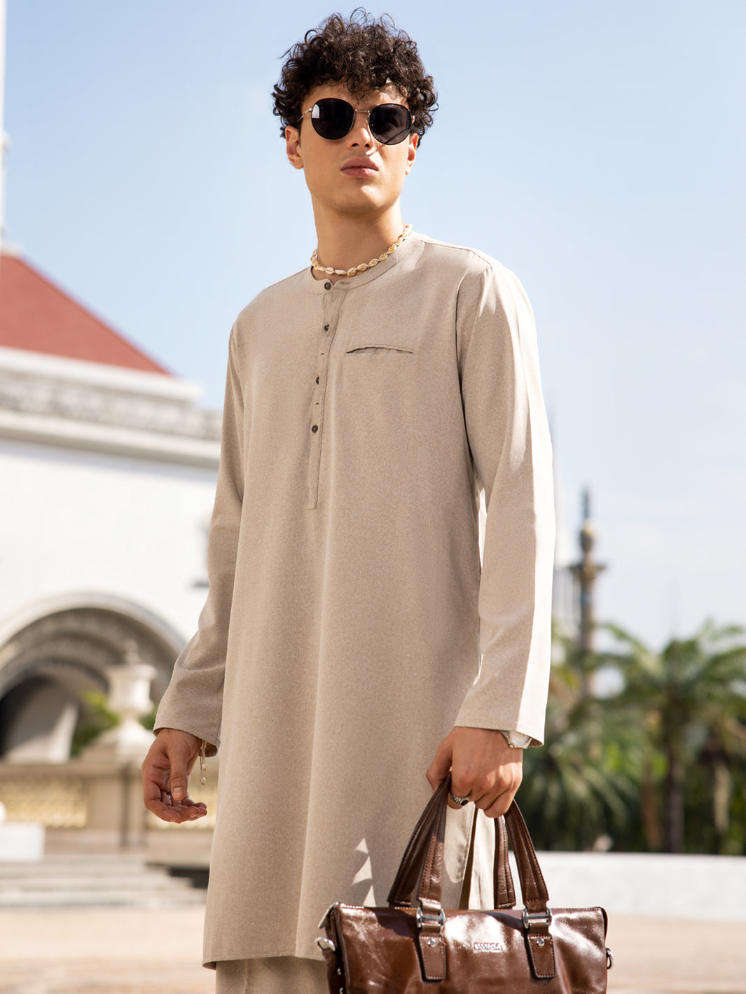 Blended Sand brown Kurta Trouser - Almirah