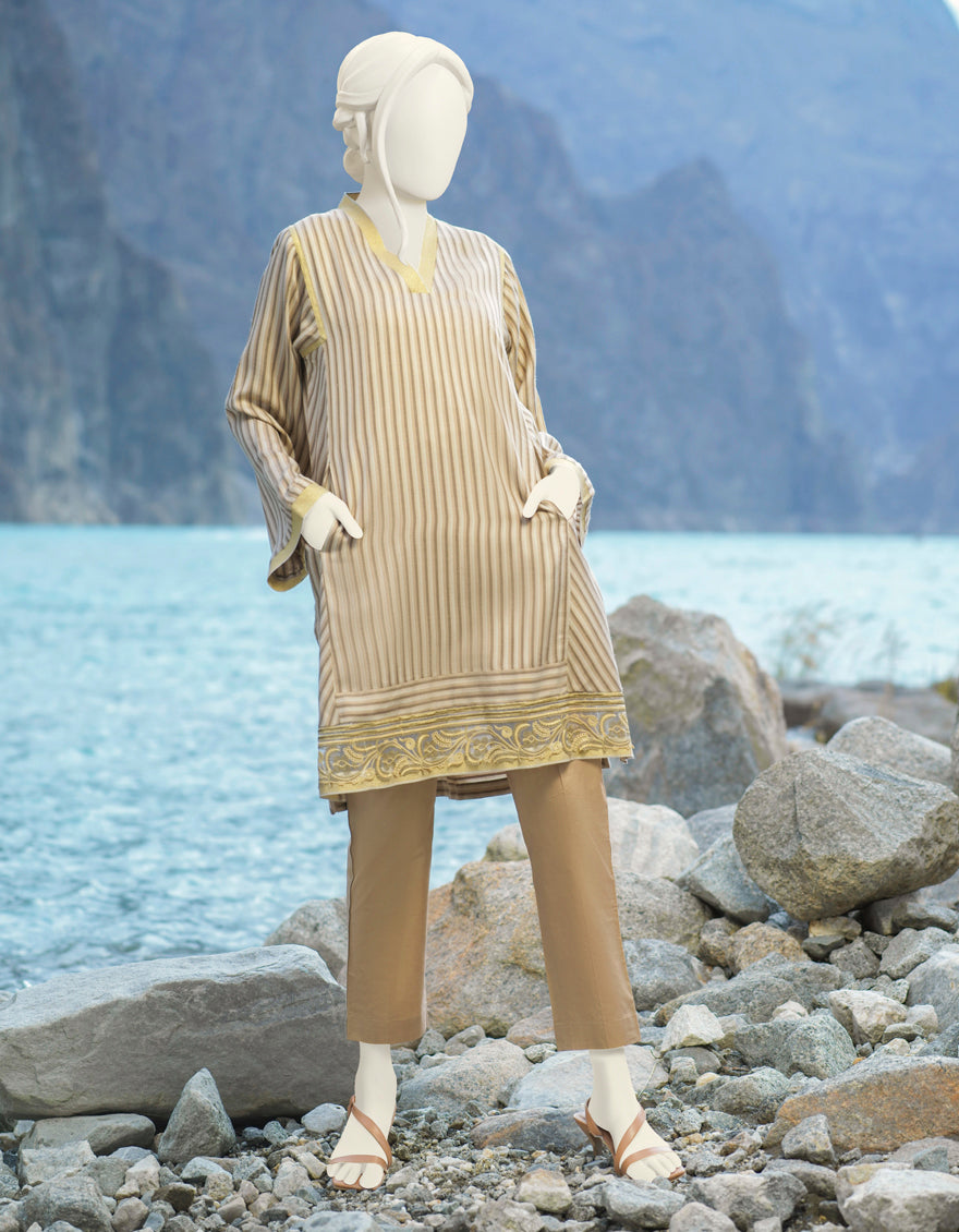 Acrylic Beige Kurti - J. Junaid Jamshed