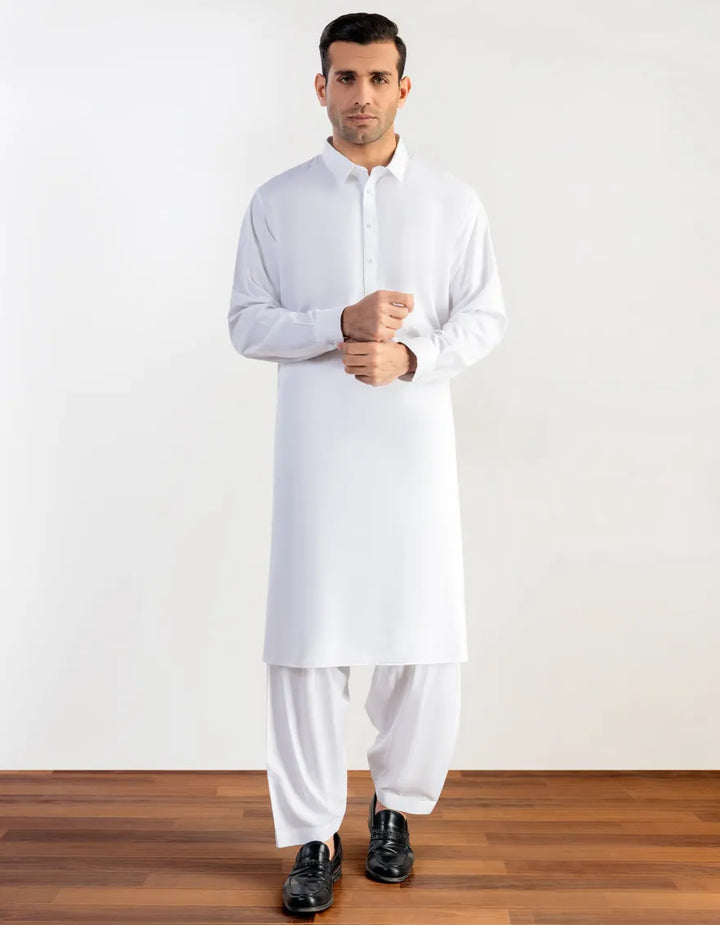 Blended White Shalwar Kameez - J. Junaid Jamshed
