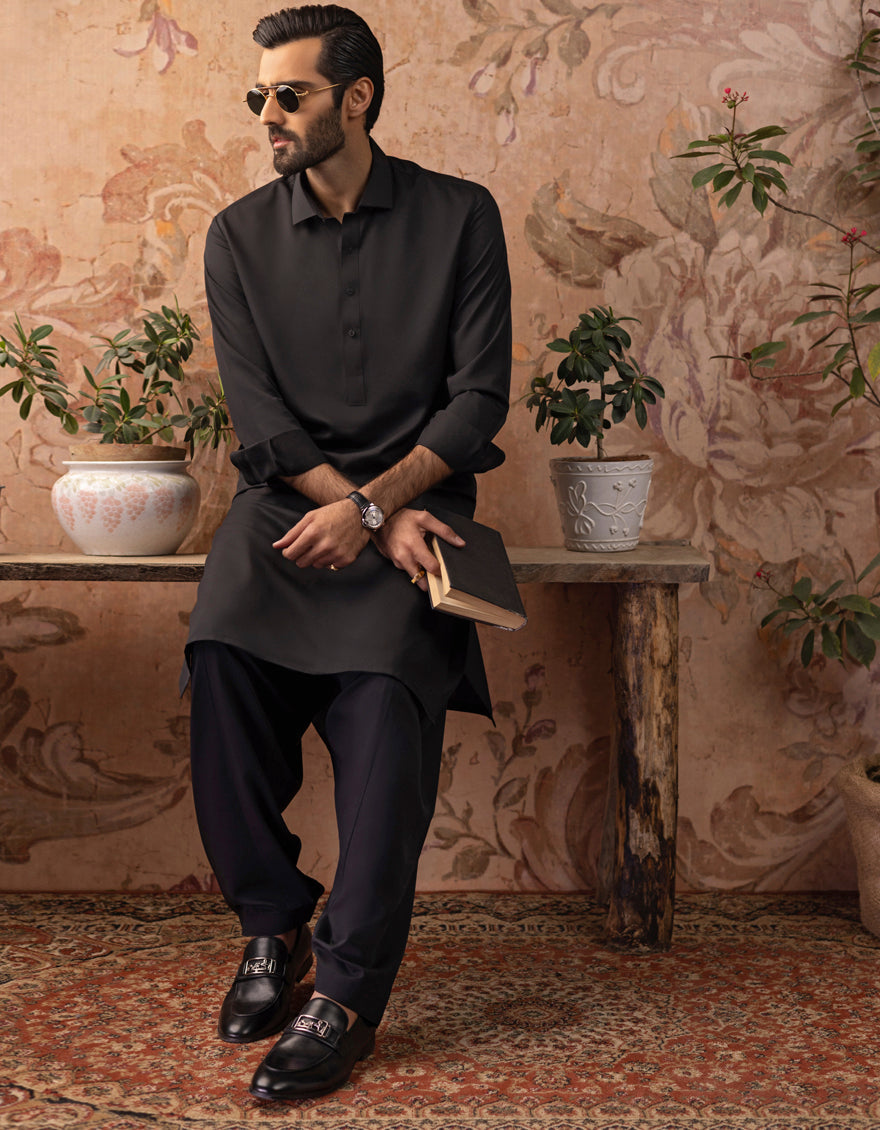 Blended Black Kameez Shalwar - J. Junaid Jamshed