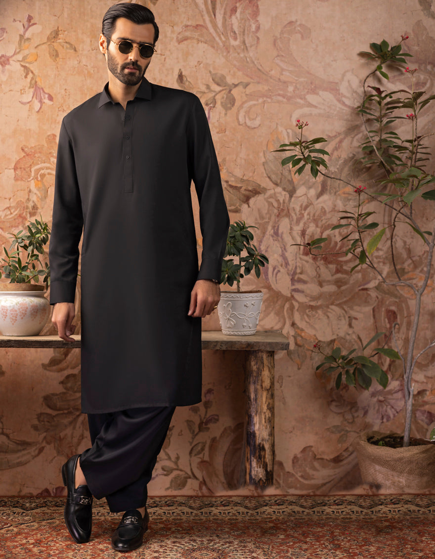 Blended Black Kameez Shalwar - J. Junaid Jamshed