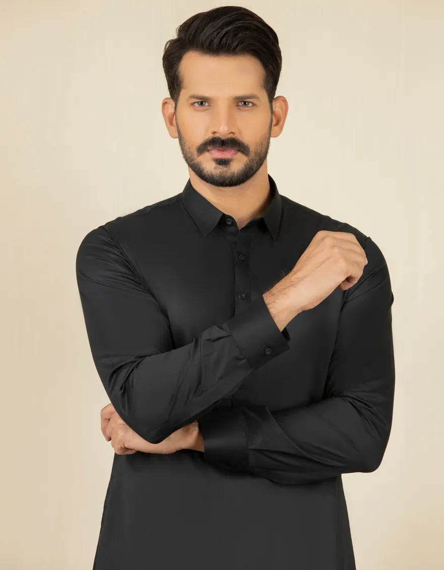 Blended Black Shalwar Kameez - J. Junaid Jamshed