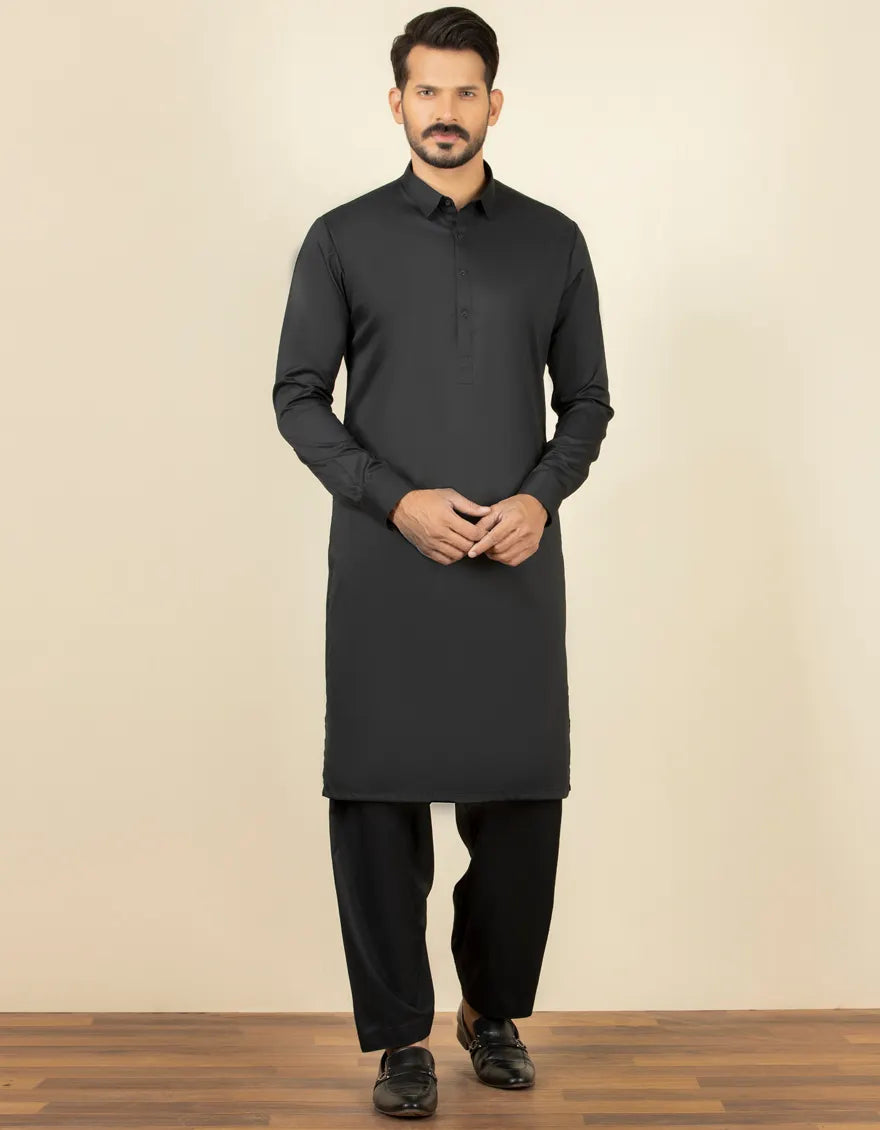 Polyester Black Shalwar Kameez - J. Junaid Jamshed