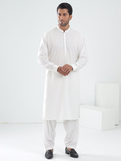 Blended White Kameez Shalwar - Almirah