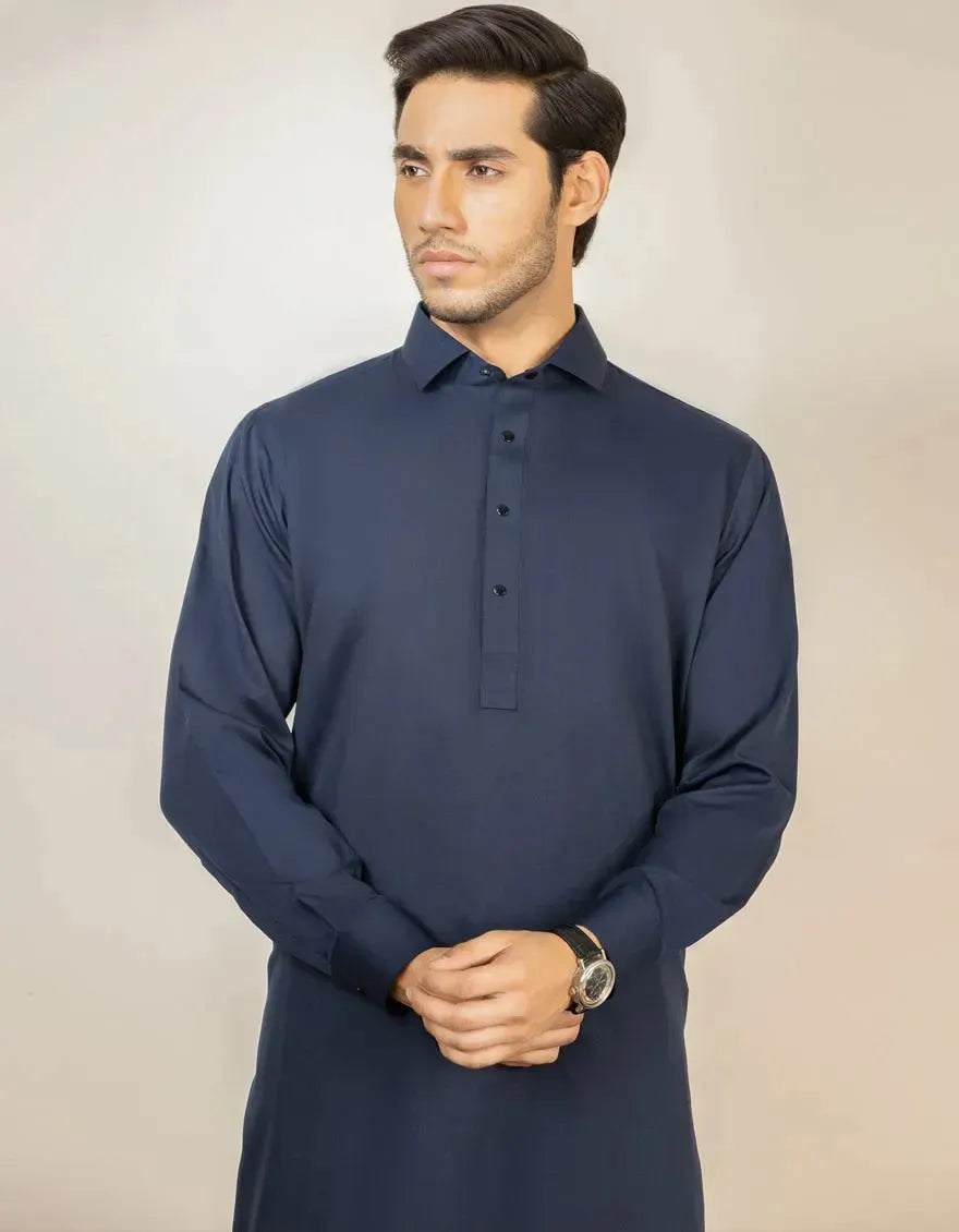 Blended Navy Blue Shalwar Kameez  - J. Junaid Jamshed