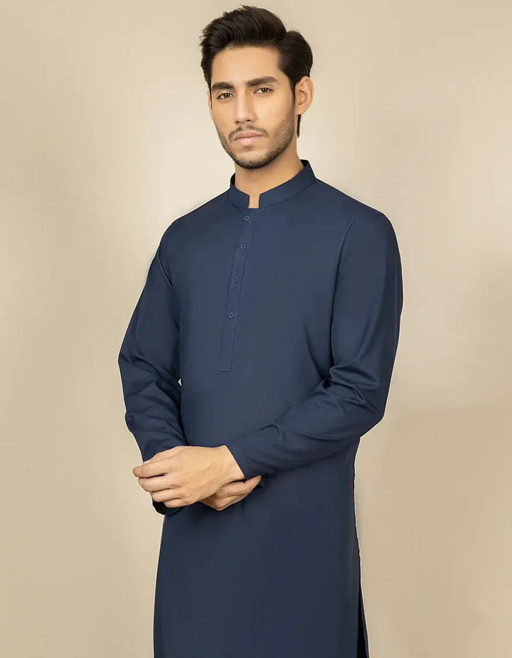 Blended Navy Blue Shalwar Kameez  - J. Junaid Jamshed
