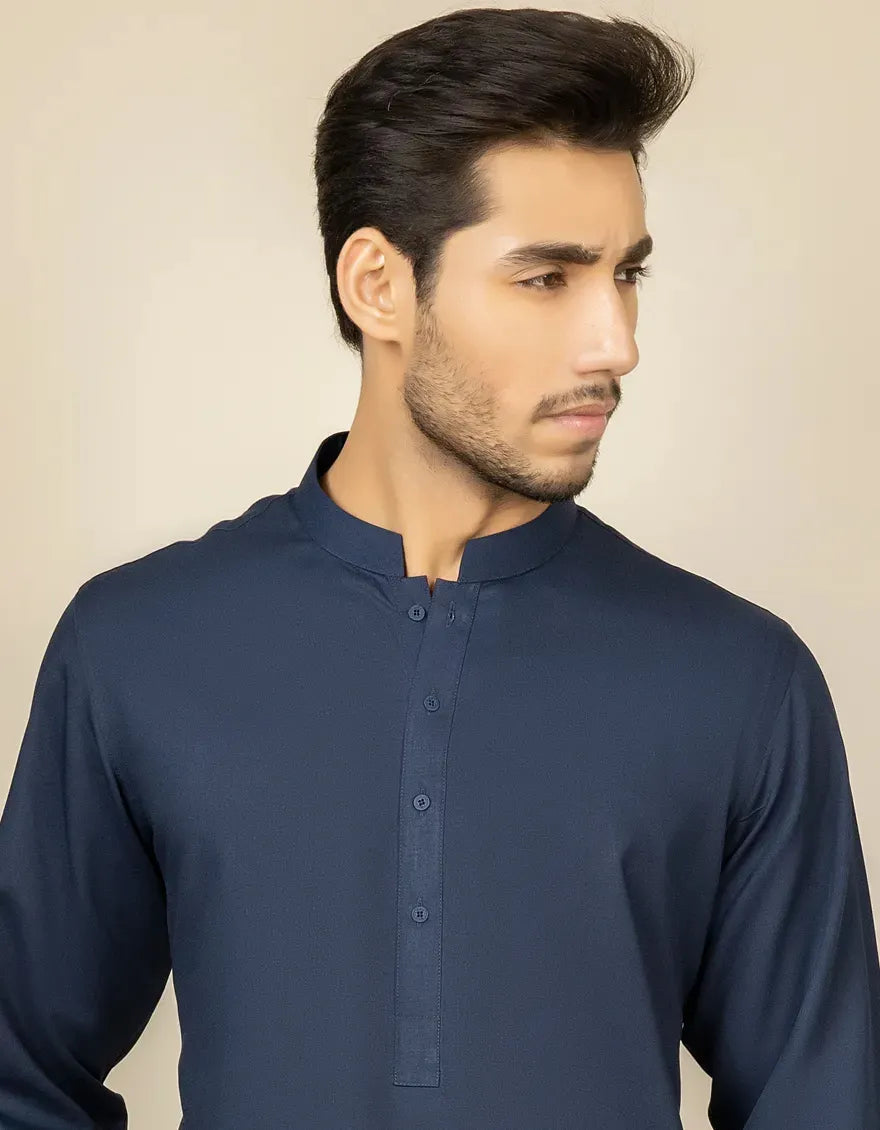 Blended Navy Blue Shalwar Kameez  - J. Junaid Jamshed