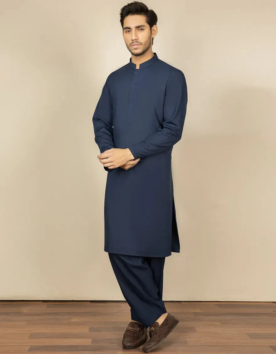 Blended Navy Blue Shalwar Kameez - J. Junaid Jamshed