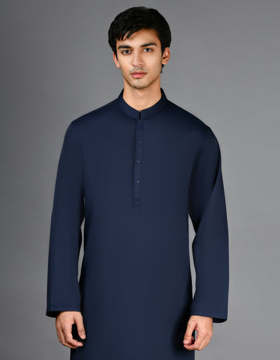 Blended Navy Blue Kurta Trouser- J. Junaid Jamshed