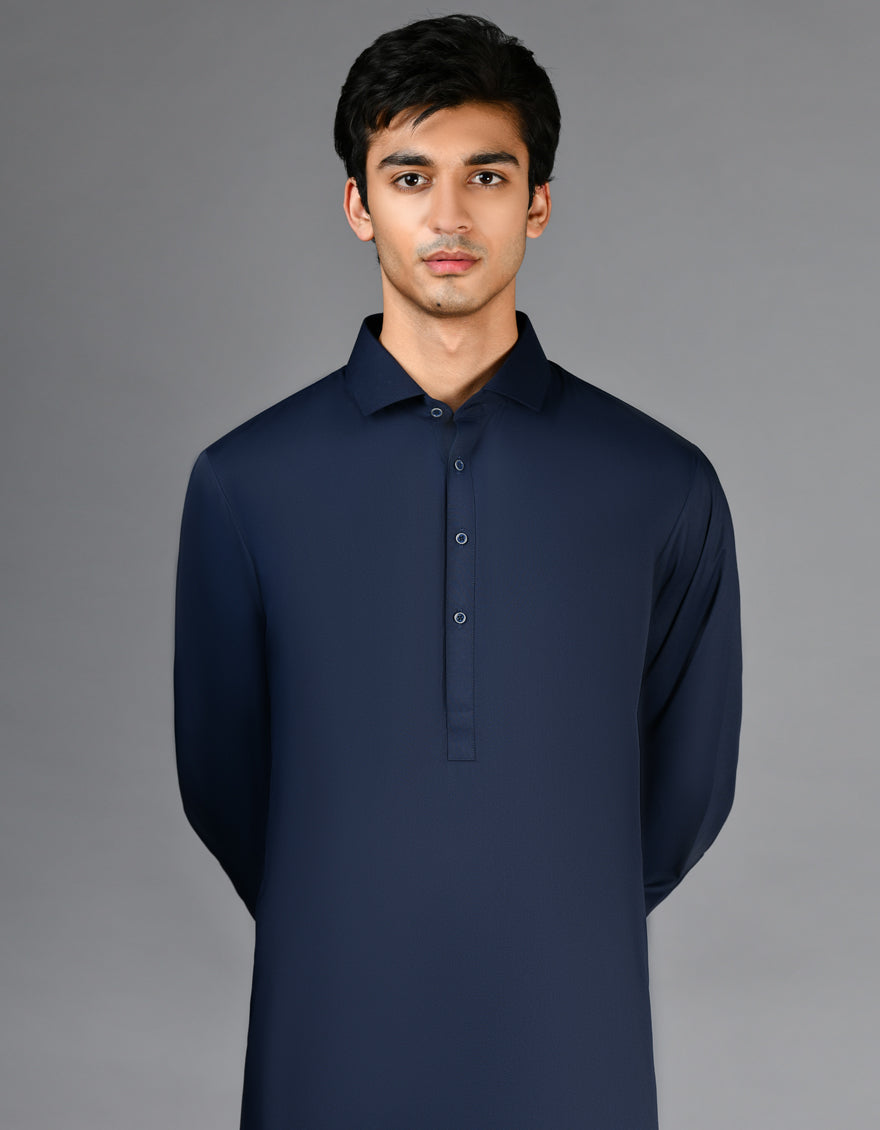 Blended Navy Blue Shalwar Kameez - J. Junaid Jamshed