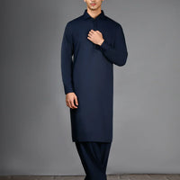 Blended Navy Blue Shalwar Kameez - J. Junaid Jamshed