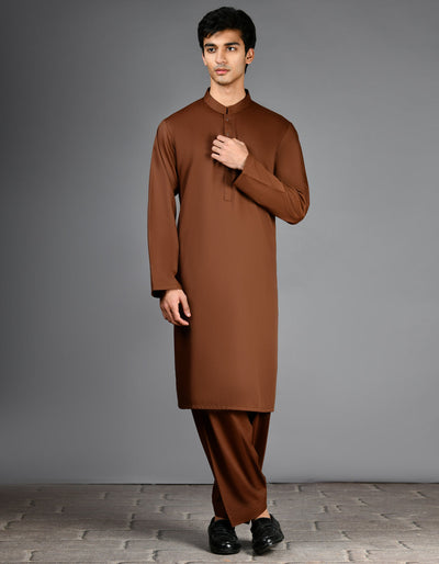 Blended Brown Shalwar Kameez - J. Junaid Jamshed