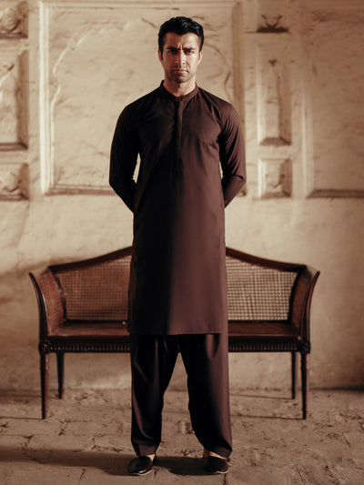 Blended Dark Brown Shalwar Kameez - Almirah