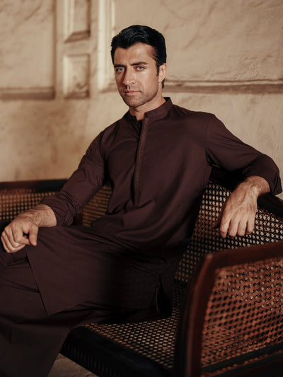 Blended Dark Brown Shalwar Kameez - Almirah