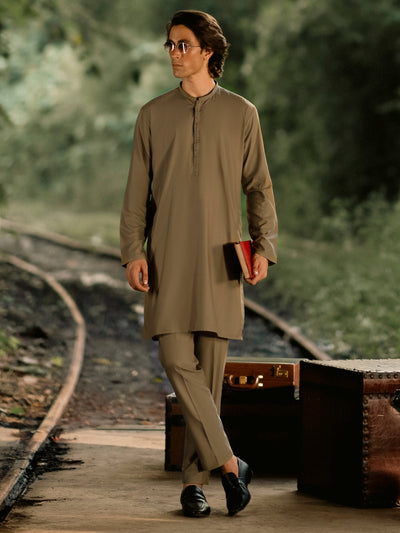 Blended Olive Kurta Trouser- Almirah