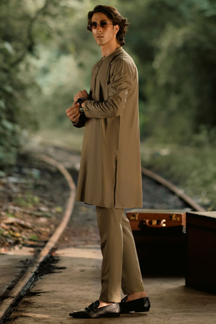 Blended Olive Kurta Trouser- Almirah
