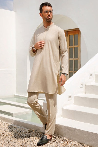 Blended Beige Kurta Trouser - Almirah